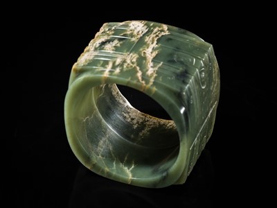 Lot 114 - AN IMPORTANT AND EXTREMELY RARE GREEN JADE THREE-TIERED CONG, NEOLITHIC PERIOD, LIANGZHU CULTURE