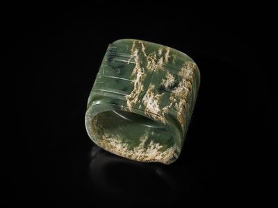 Lot 114 - AN IMPORTANT AND EXTREMELY RARE GREEN JADE THREE-TIERED CONG, NEOLITHIC PERIOD, LIANGZHU CULTURE