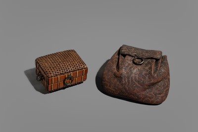 Lot 1559 - A GROUP OF TWO LEATHER AND RATTAN TABAKO-IRE (POUCHES)