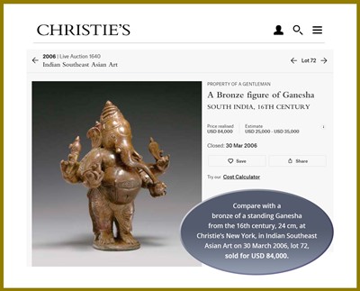 Lot 747 - AN INDIAN BRONZE FIGURE OF GANESHA, 17TH-18TH CENTURY