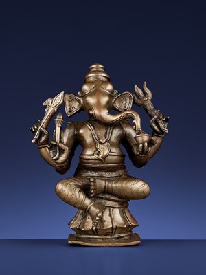 Lot 747 - AN INDIAN BRONZE FIGURE OF GANESHA, 17TH-18TH CENTURY