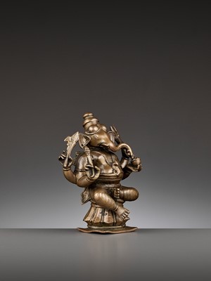 Lot 747 - AN INDIAN BRONZE FIGURE OF GANESHA, 17TH-18TH CENTURY