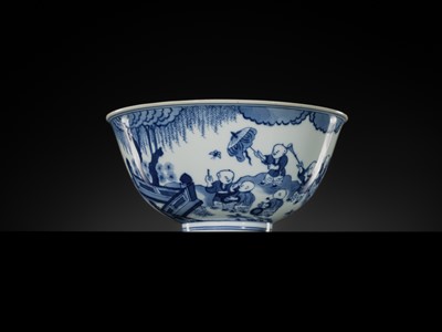 Lot 179 - A BLUE AND WHITE ‘SIXTEEN BOYS’ BOWL, DAOGUANG MARK AND PERIOD, PUBLISHED AND EXHIBITED, EX WEISHAUPT COLLECTION