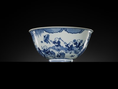 Lot 179 - A BLUE AND WHITE ‘SIXTEEN BOYS’ BOWL, DAOGUANG MARK AND PERIOD, PUBLISHED AND EXHIBITED, EX WEISHAUPT COLLECTION