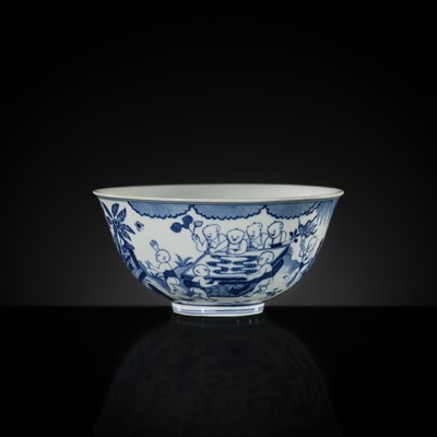 Lot 179 - A BLUE AND WHITE ‘SIXTEEN BOYS’ BOWL, DAOGUANG MARK AND PERIOD, PUBLISHED AND EXHIBITED, EX WEISHAUPT COLLECTION