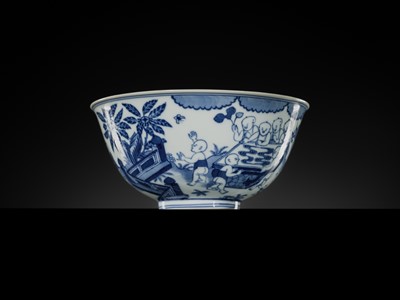 Lot 179 - A BLUE AND WHITE ‘SIXTEEN BOYS’ BOWL, DAOGUANG MARK AND PERIOD, PUBLISHED AND EXHIBITED, EX WEISHAUPT COLLECTION