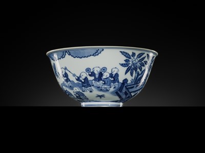 Lot 179 - A BLUE AND WHITE ‘SIXTEEN BOYS’ BOWL, DAOGUANG MARK AND PERIOD, PUBLISHED AND EXHIBITED, EX WEISHAUPT COLLECTION