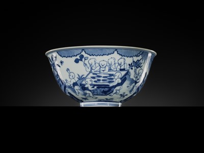 Lot 179 - A BLUE AND WHITE ‘SIXTEEN BOYS’ BOWL, DAOGUANG MARK AND PERIOD, PUBLISHED AND EXHIBITED, EX WEISHAUPT COLLECTION
