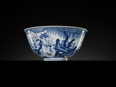 Lot 179 - A BLUE AND WHITE ‘SIXTEEN BOYS’ BOWL, DAOGUANG MARK AND PERIOD, PUBLISHED AND EXHIBITED, EX WEISHAUPT COLLECTION