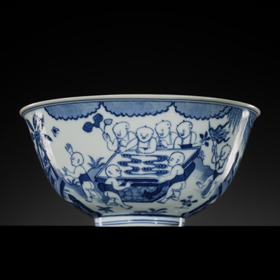Lot 179 - A BLUE AND WHITE ‘SIXTEEN BOYS’ BOWL, DAOGUANG MARK AND PERIOD, PUBLISHED AND EXHIBITED, EX WEISHAUPT COLLECTION