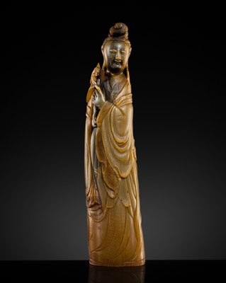 Lot 170 - A FINE BUFFALO HORN FIGURE OF THE QUEEN MOTHER OF THE WEST, XI WANGMU, 18TH-19TH CENTURY