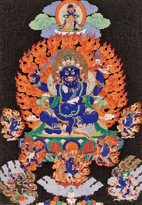 Lot 588 - A THANGKA OF CATURBHUJA MAHAKALA, 18TH- 19TH CENTURY