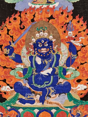 Lot 588 - A THANGKA OF CATURBHUJA MAHAKALA, 18TH- 19TH CENTURY