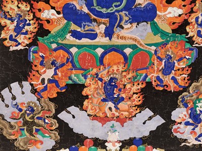Lot 588 - A THANGKA OF CATURBHUJA MAHAKALA, 18TH- 19TH CENTURY