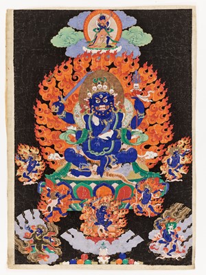 Lot 588 - A THANGKA OF CATURBHUJA MAHAKALA, 18TH- 19TH CENTURY