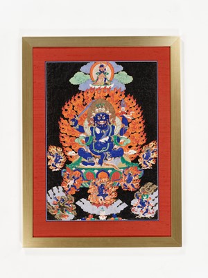 Lot 588 - A THANGKA OF CATURBHUJA MAHAKALA, 18TH- 19TH CENTURY