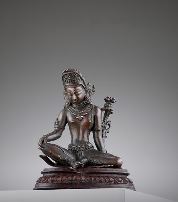 Lot 489 - A NEPALESE COPPER FIGURE OF INDRA