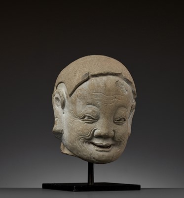 Lot 465 - A SANDSTONE HEAD OF A LUOHAN, MING DYNASTY