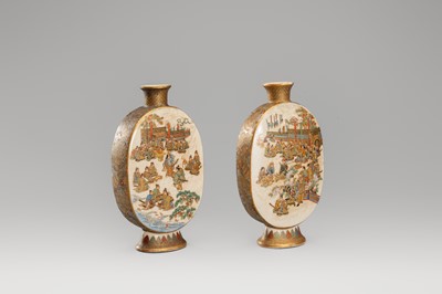 Lot 1569 - A PAIR OF SATSUMA EARTHENWARE MINIATURE VASES