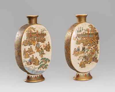 Lot 1569 - A PAIR OF SATSUMA EARTHENWARE MINIATURE VASES