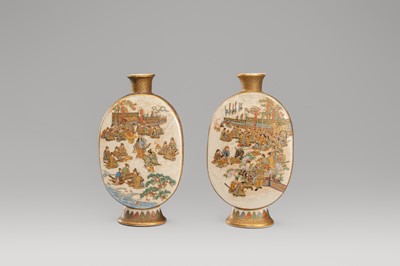 Lot 1569 - A PAIR OF SATSUMA EARTHENWARE MINIATURE VASES