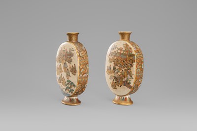 Lot 1569 - A PAIR OF SATSUMA EARTHENWARE MINIATURE VASES