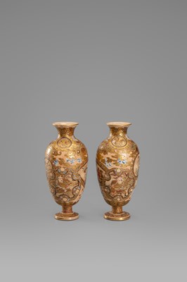 Lot 1571 - A PAIR OF SATSUMA EARTHENWARE MINIATURE VASES