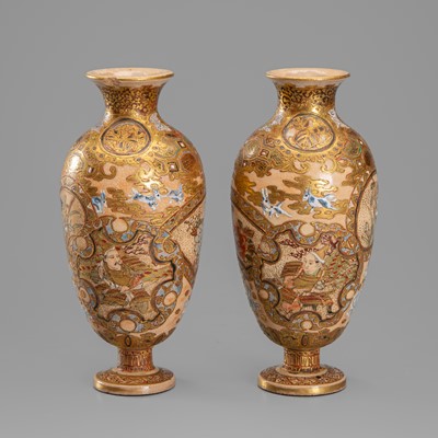 Lot 1571 - A PAIR OF SATSUMA EARTHENWARE MINIATURE VASES