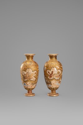 Lot 1571 - A PAIR OF SATSUMA EARTHENWARE MINIATURE VASES