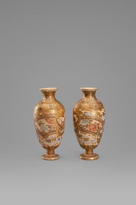 Lot 1571 - A PAIR OF SATSUMA EARTHENWARE MINIATURE VASES
