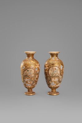 Lot 1571 - A PAIR OF SATSUMA EARTHENWARE MINIATURE VASES