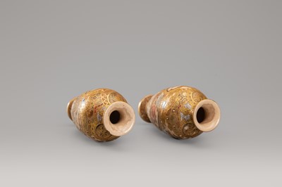 Lot 1571 - A PAIR OF SATSUMA EARTHENWARE MINIATURE VASES