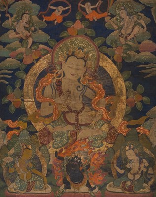 Lot 94 - AN EXCEPTIONALLY LARGE THANGKA DEPICTING VAJRASATTVA, TIBET, 18TH-19TH CENTURY
