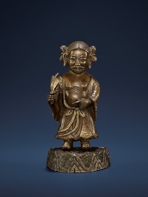 Lot 508 - A PARCEL-GILT BRONZE OF HAN ZHONGLI, MING