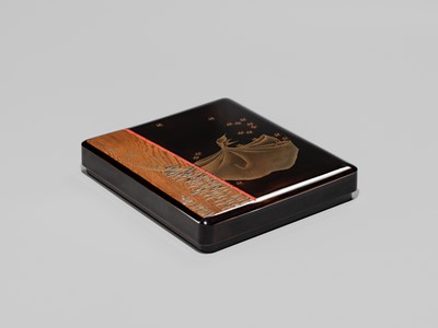 Lot 227 - A SUPERB TOGIDASHI LACQUER ‘FIREFLIES FROM THE TALE OF GENJI’ SUZURIBAKO (WRITING BOX)