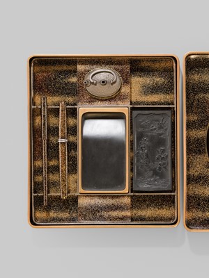 Lot 227 - A SUPERB TOGIDASHI LACQUER ‘FIREFLIES FROM THE TALE OF GENJI’ SUZURIBAKO (WRITING BOX)