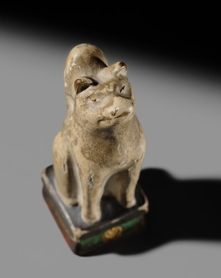 A RARE PAINTED HINOKI WOOD SEAL NETSUKE OF THE INARI FOX