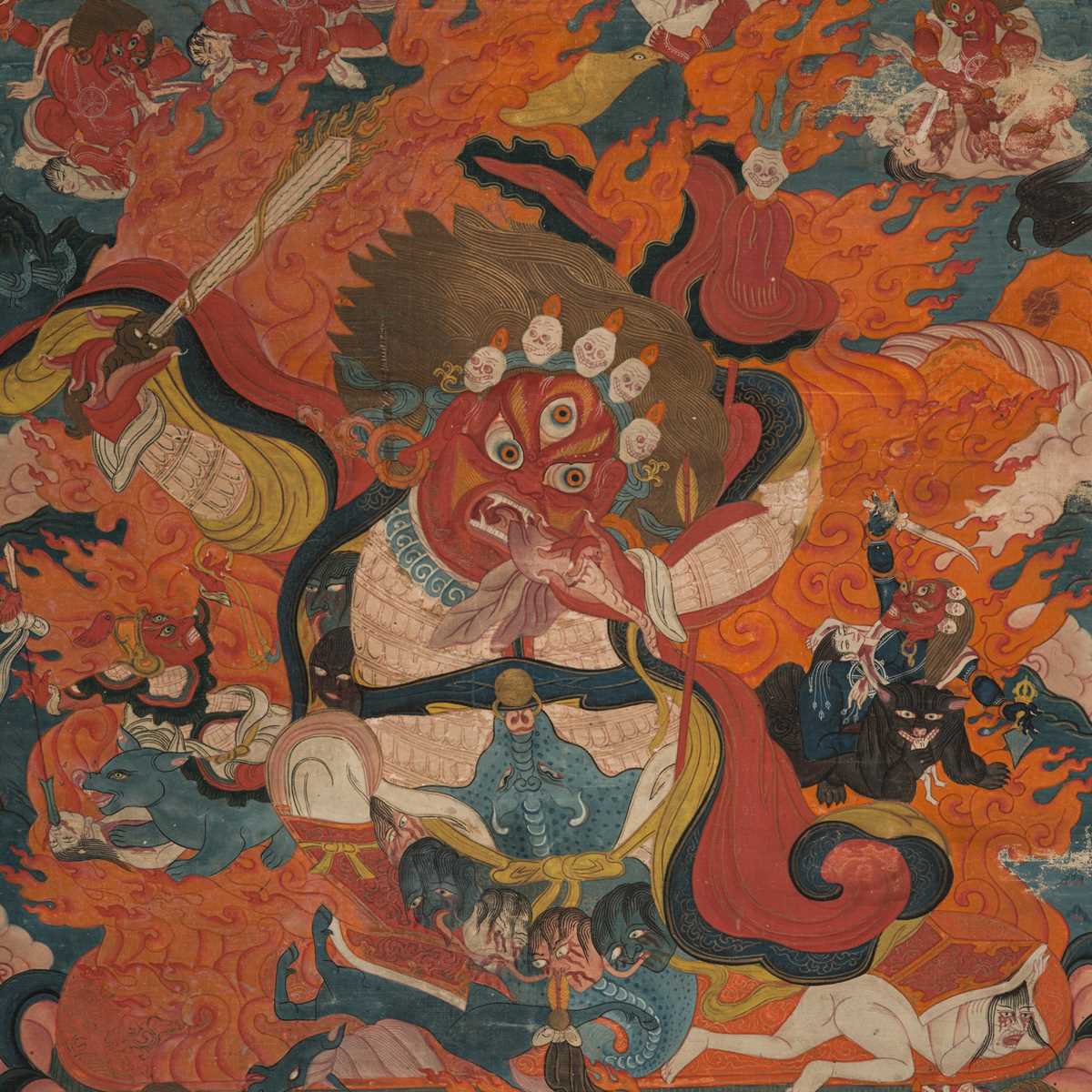 Lot 42 - AN IMPRESSIVE THANGKA OF BEGTSE CHEN, TIBET,