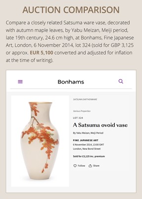 Lot 150 - YABU MEIZAN: A FINE AND LARGE SATSUMA CERAMIC ‘AUTUMN MAPLE LEAVES’ BOTTLE VASE