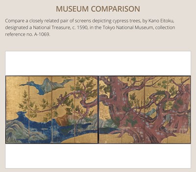 Lot 267 - A HIGHLY IMPORTANT SIX-PANEL ‘SNOW-DUSTED WILLOW AND DUCKS’ BYOBU (FOLDING SCREEN), ATTRIBUTED TO KANO EITOKU, FORMERLY KEPT AS A TREASURED ITEM IN THE JURAKUDAI PALACE IN KYOTO