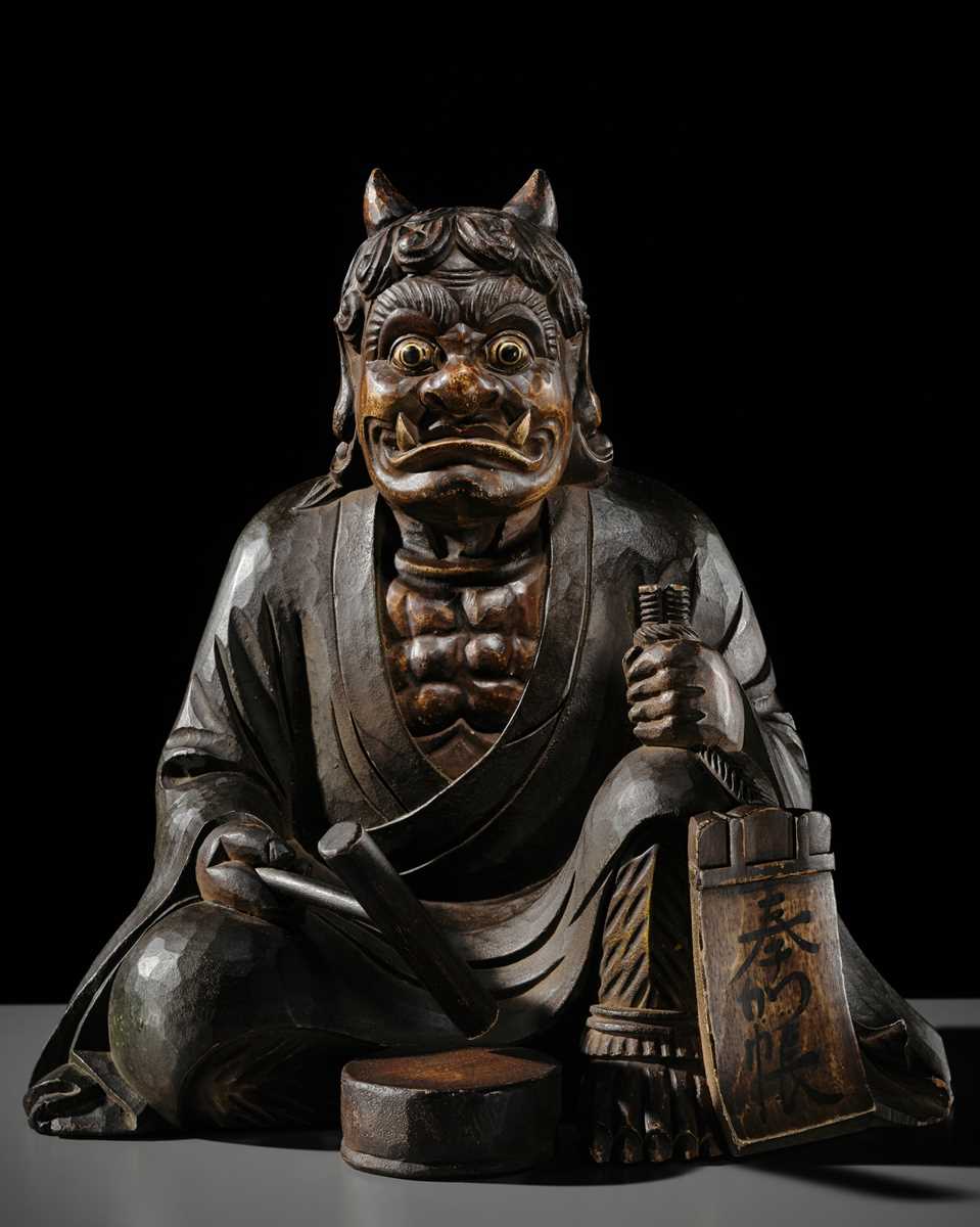 Lot 177 - A LARGE POLYCHROME WOOD FIGURE OF ONI NO