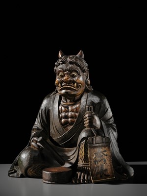 Lot 177 - A LARGE POLYCHROME WOOD FIGURE OF ONI NO