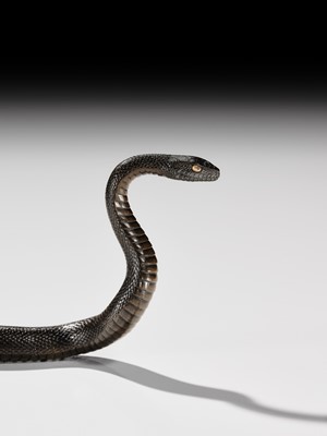 Lot 25 - AN EXCEPTIONAL AND RARE BRONZE OKIMONO OF A SNAKE