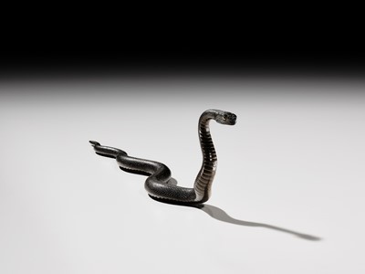 Lot 25 - AN EXCEPTIONAL AND RARE BRONZE OKIMONO OF A SNAKE