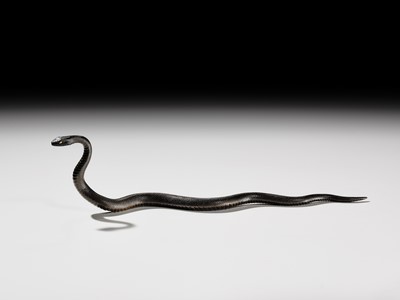 Lot 25 - AN EXCEPTIONAL AND RARE BRONZE OKIMONO OF A SNAKE