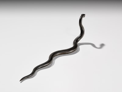 Lot 25 - AN EXCEPTIONAL AND RARE BRONZE OKIMONO OF A SNAKE