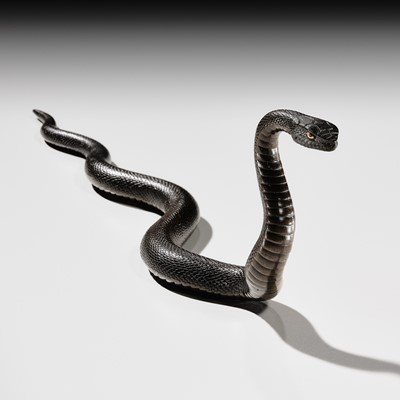 Lot 25 - AN EXCEPTIONAL AND RARE BRONZE OKIMONO OF A SNAKE