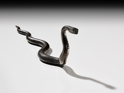 Lot 25 - AN EXCEPTIONAL AND RARE BRONZE OKIMONO OF A SNAKE