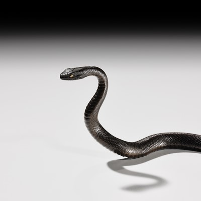 Lot 25 - AN EXCEPTIONAL AND RARE BRONZE OKIMONO OF A SNAKE
