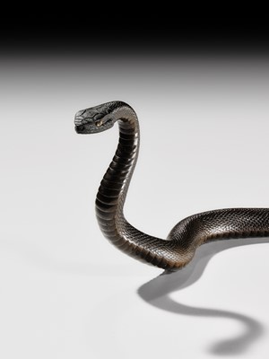 Lot 25 - AN EXCEPTIONAL AND RARE BRONZE OKIMONO OF A SNAKE
